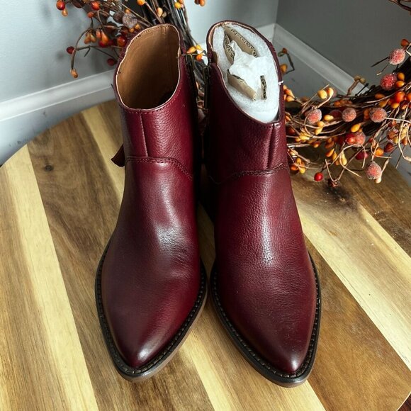 Lucky Brand CAELYN Womens Western Pointed Toe Booties Sz 6M Burgundy Leather - Picture 2 of 11